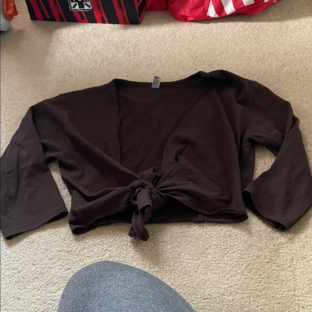 Los Angeles Apparel Dark Brown Women's Tie-Front Blouse